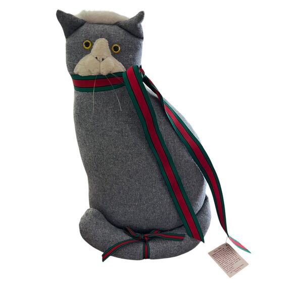 Bonnie Sewell Cat Door Stopper Chelsie Vtg Plush Weighted Bottom Gray Decor - Picture 1 of 3